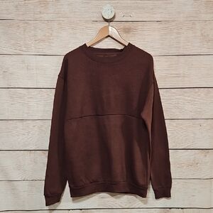 Men's Brown Textured Crewneck Pullover Sweater Large
